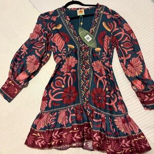 FARM Rio Teal Seashell Tapestry Mini Dress